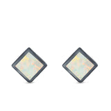 Square Solitaire Stud Earrings Created Opal 925 Sterling Silver (6mm)