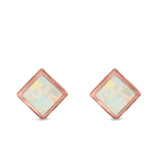 Square Solitaire Stud Earrings Created Opal 925 Sterling Silver (6mm)