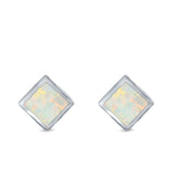 Square Solitaire Stud Earrings Created Opal 925 Sterling Silver (6mm)