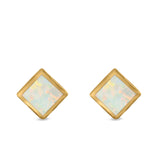 Square Solitaire Stud Earrings Created Opal 925 Sterling Silver (6mm)