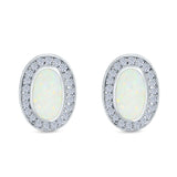 Halo Oval Stud Earrings Created Opal 925 Sterling Silver (16mm)