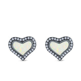Halo Heart Stud Earrings Created Opal 925 Sterling Silver(12mm)