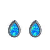 Pear Solitaire Stud Earrings Created Opal 925 Sterling Silver (10mm)