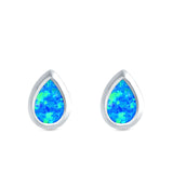 Pear Solitaire Stud Earrings Created Opal 925 Sterling Silver (10mm)