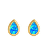 Pear Solitaire Stud Earrings Created Opal 925 Sterling Silver (10mm)