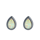 Pear Solitaire Stud Earrings Created Opal 925 Sterling Silver (10mm)