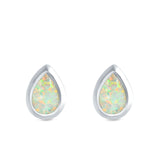 Pear Solitaire Stud Earrings Created Opal 925 Sterling Silver (10mm)