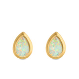 Pear Solitaire Stud Earrings Created Opal 925 Sterling Silver (10mm)