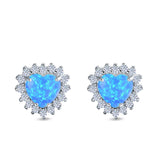 Halo Art Deco Heart Stud Earrings Created Opal 925 Sterling Silver (12mm)