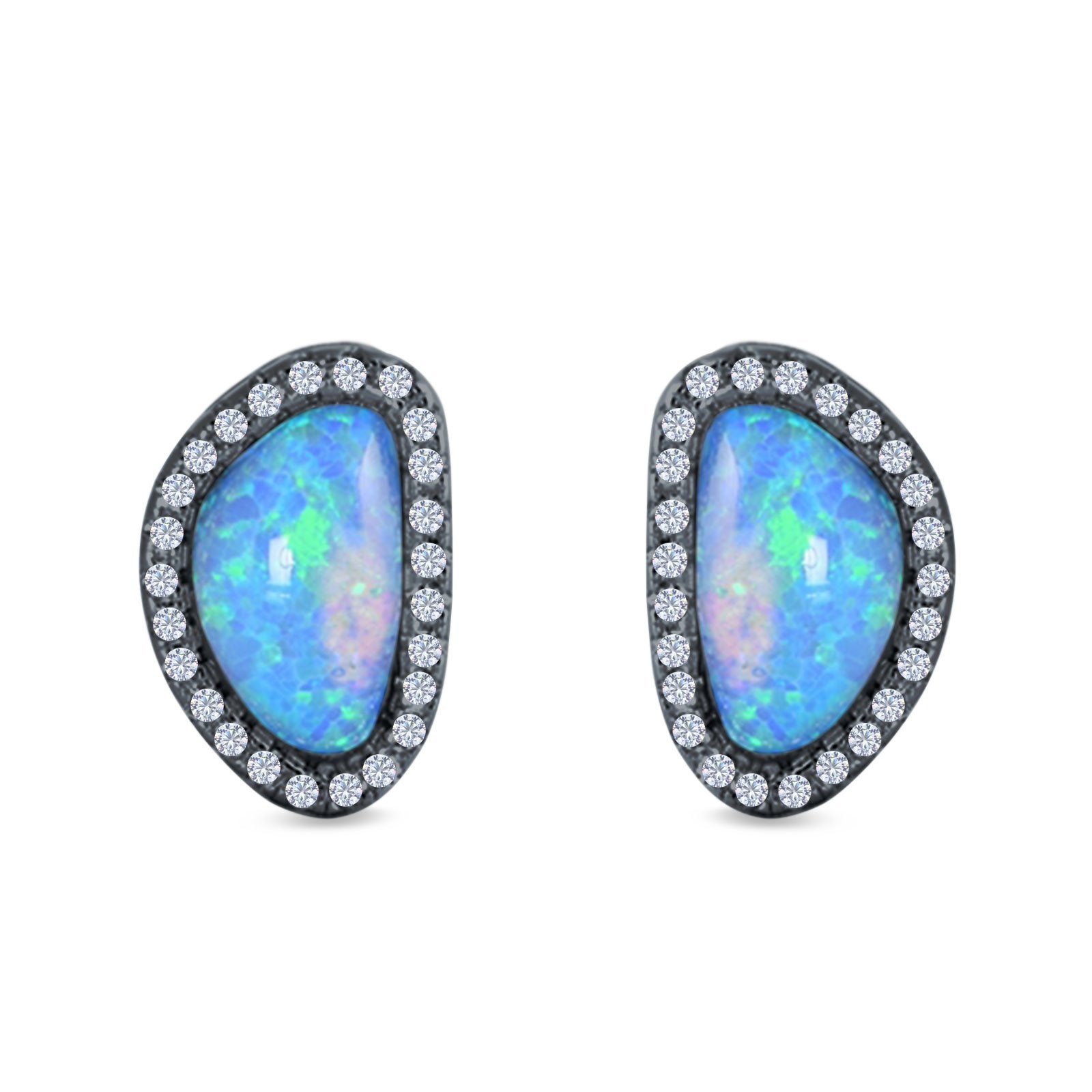 Halo Stud Earrings Created Opal 925 Sterlig Silver(12mm)