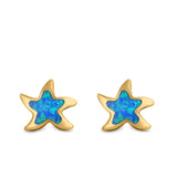 Starfish Stud Earrings Created Opal 925 Sterling Silver (9mm)