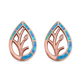 Pear Shape Stud Earrings Created Opal 925 Sterling Silver