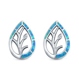 Pear Shape Stud Earrings Created Opal 925 Sterling Silver