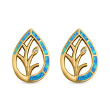 Pear Shape Stud Earrings Created Opal 925 Sterling Silver