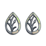 Pear Shape Stud Earrings Created Opal 925 Sterling Silver