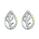 Pear Shape Stud Earrings Created Opal 925 Sterling Silver