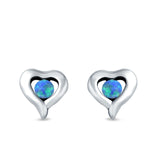 Heart Stud Earrings Round Lab Created Opal 925 Sterling Silver