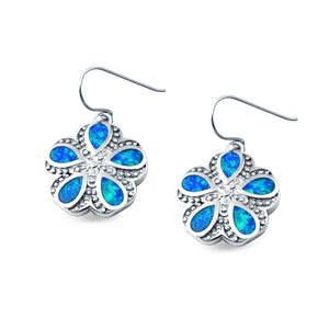 Flower Dangle Earrings Lab Created Opal 925 Sterling Silver