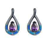 Teardrop Pear Simulated Amethyst Stud Earrings Created Opal 925 Sterling Silver