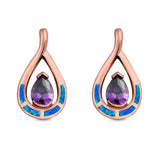 Teardrop Pear Simulated Amethyst Stud Earrings Created Opal 925 Sterling Silver