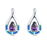 Teardrop Pear Simulated Amethyst Stud Earrings Created Opal 925 Sterling Silver