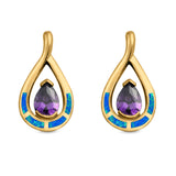 Teardrop Pear Simulated Amethyst Stud Earrings Created Opal 925 Sterling Silver