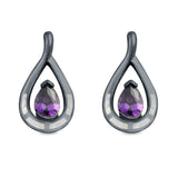 Teardrop Pear Simulated Amethyst Stud Earrings Created Opal 925 Sterling Silver