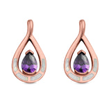 Teardrop Pear Simulated Amethyst Stud Earrings Created Opal 925 Sterling Silver