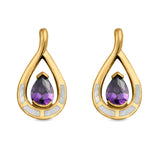 Teardrop Pear Simulated Amethyst Stud Earrings Created Opal 925 Sterling Silver