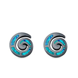 Spiral Swirl Stud Earrings Round Lab Created Opal 925 Sterling Silver