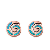 Spiral Swirl Stud Earrings Round Lab Created Opal 925 Sterling Silver