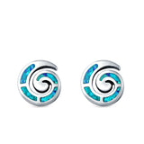 Spiral Swirl Stud Earrings Round Lab Created Opal 925 Sterling Silver