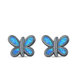 Butterfly Stud Earrings Lab Created Opal 925 Sterling Silver (8mm)