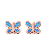 Butterfly Stud Earrings Lab Created Opal 925 Sterling Silver (8mm)