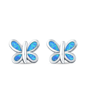 Butterfly Stud Earrings Lab Created Opal 925 Sterling Silver (8mm)