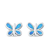 Butterfly Stud Earrings Lab Created Opal 925 Sterling Silver (8mm)