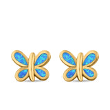 Butterfly Stud Earrings Lab Created Opal 925 Sterling Silver (8mm)