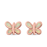 Butterfly Stud Earrings Lab Created Opal 925 Sterling Silver (8mm)