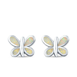 Butterfly Stud Earrings Lab Created Opal 925 Sterling Silver (8mm)