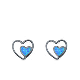 Double Hearts Stud Earrings Lab Created Opal 925 Sterling Silver (9mm)