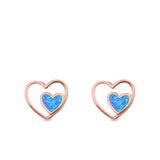 Double Hearts Stud Earrings Lab Created Opal 925 Sterling Silver (9mm)