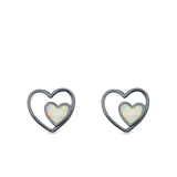 Double Hearts Stud Earrings Lab Created Opal 925 Sterling Silver (9mm)