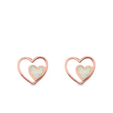 Double Hearts Stud Earrings Lab Created Opal 925 Sterling Silver (9mm)