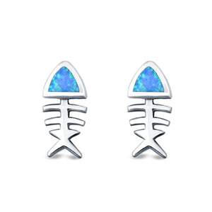 Fish Stud Earrings Lab Created Opal 925 Sterling Silver (10mm)
