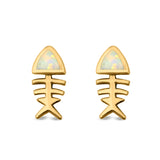 Fish Stud Earrings Lab Created Opal 925 Sterling Silver (10mm)