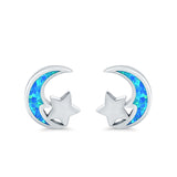 Moon & Star Stud Earrings Created Opal 925 Sterling Silver (8mm)