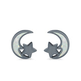 Moon & Star Stud Earrings Created Opal 925 Sterling Silver (8mm)