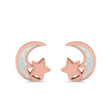 Moon & Star Stud Earrings Created Opal 925 Sterling Silver (8mm)