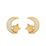 Moon & Star Stud Earrings Created Opal 925 Sterling Silver (8mm)