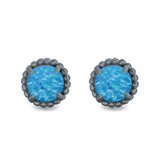 Round Stud Earrings Lab Created Opal 925 Sterling Silver (7mm)